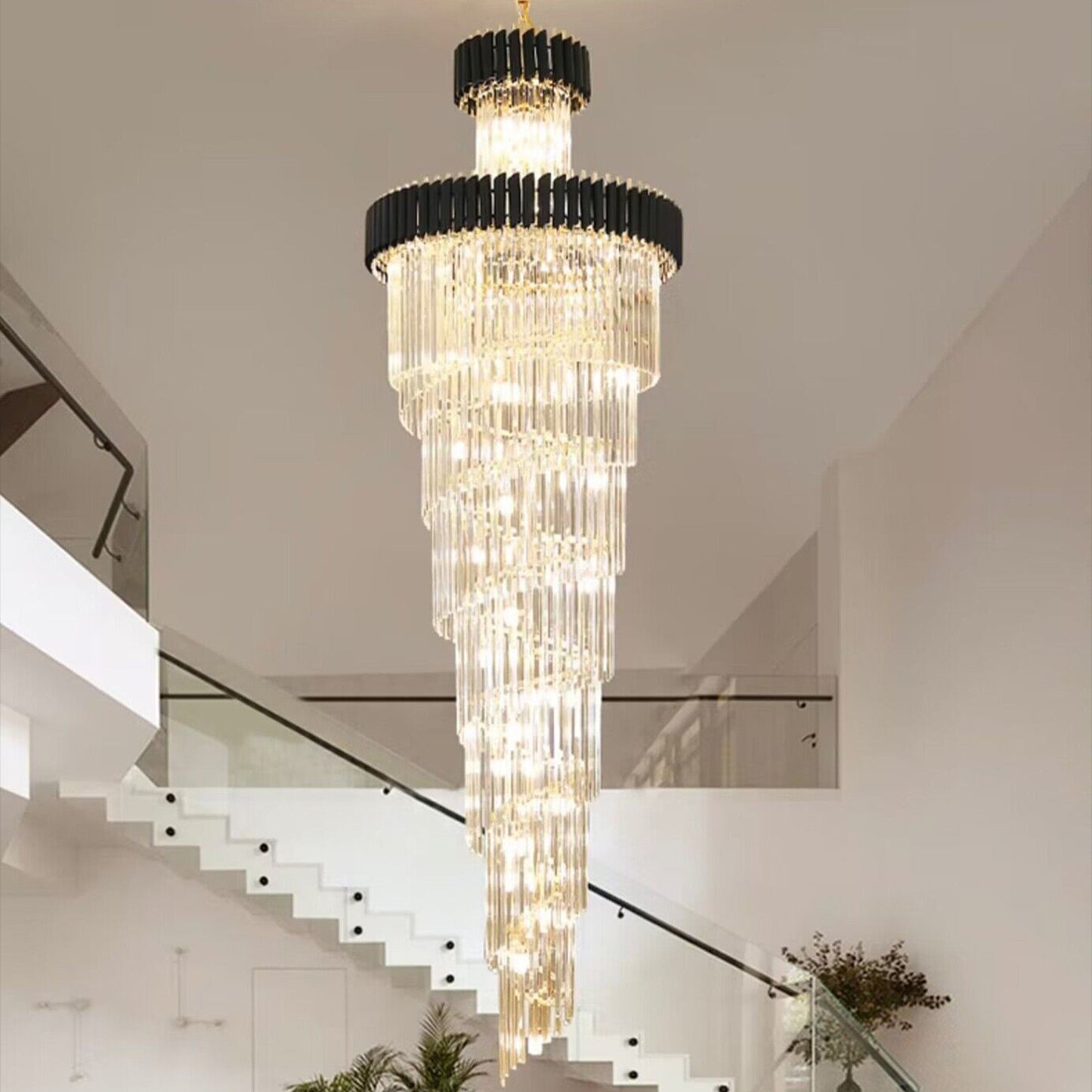 Modern Black Spiral Crystal Chandelier, D39.4"*h157", Warm LightBy LYFAIRS