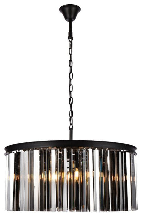 Elegant Lighting 1208D31-SS/RC Sydney 8 Light 32"W Crystal Drum - Matte BlackBy Elegant Furniture & Lighting