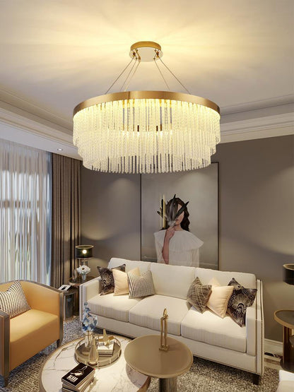 Zapponeta | Round/Oval Crystal Gold Chandelier for Bedroom, Dia31.5"By Miron Demid LLC