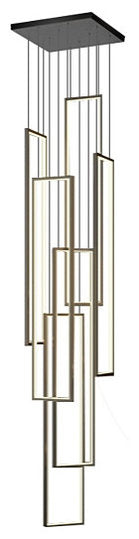 Lavagna | Ultramodern Rectangle Hanging LED Chandelier, Black, 4 Lights (H177.2"), Cool Light, Non-DimmableBy Miron Demid LLC