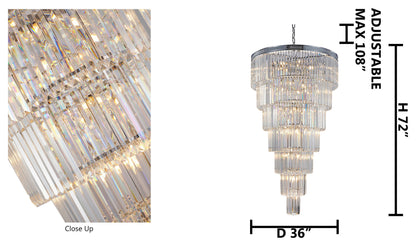 36" 34-Light Brass Metal 7-Tier Chandelier With Clear Crystals, Chrome, D36'' H72''By Design Living