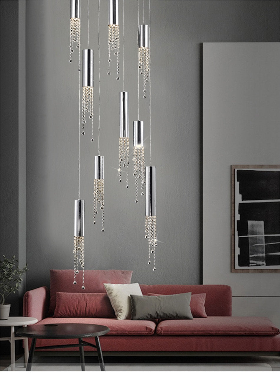 Monterosso | Hanging Crystal Light Fixture, Chrome, 12 Lights, Cool Light 6000kBy Miron Demid LLC