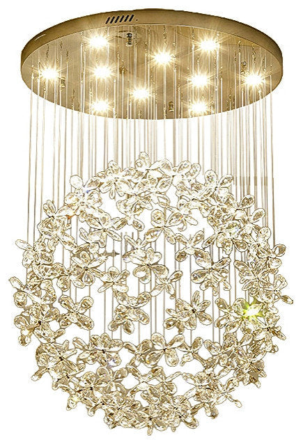 Spherical Ceiling Chandelier with Butterfly Crystals, D31.5xh78.7"By Miron Demid LLC