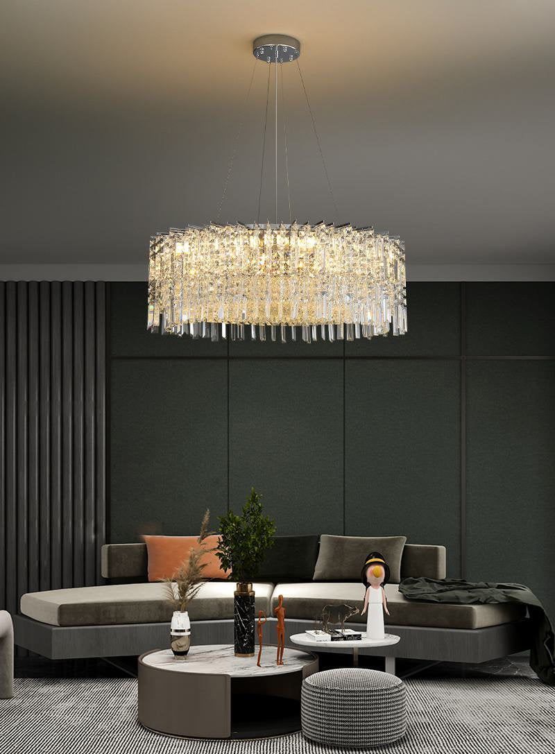 Ischia di Castro | Modern Luxury Drum Crystal LED Chandelier in Creative Design, Gold, Dia31.5xh11.0", Warm Light, Non-DimmableBy Miron Demid LLC