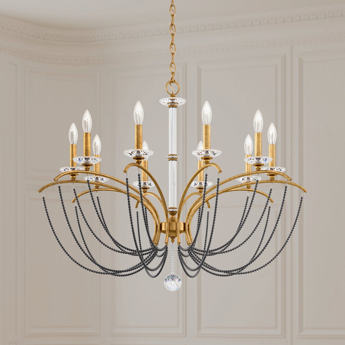 Priscilla 36x28" 10 Light Chandelier, Heirloom Gold, In Dark Gray PearlBy Schonbek