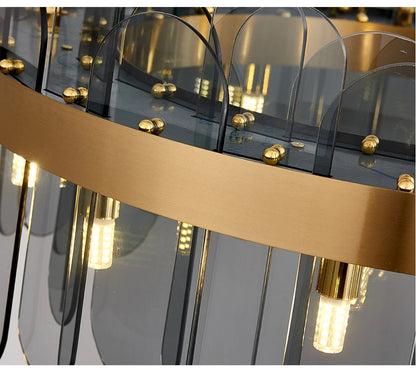 Schonbuhl | Modern Drum Chandelier for Living Room, Smoke Gray Glass, 31.5''By Miron Demid LLC