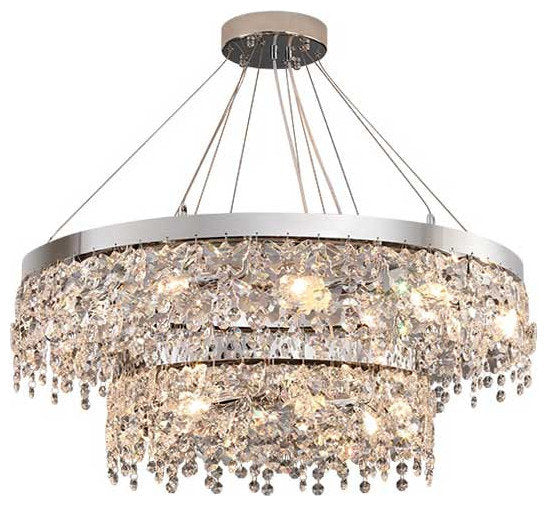 Modern Chrome Crystal LED Chandelier for Dining Room, Kitchen, Dia39.4xh14.1+39.4", 2 Rings, Warm LightBy Miron Demid LLC