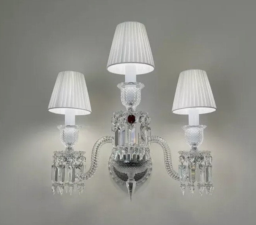 Baccarat Design Wall Sconce Clear Crystal, 3 ArmsBy Akari Lanterns