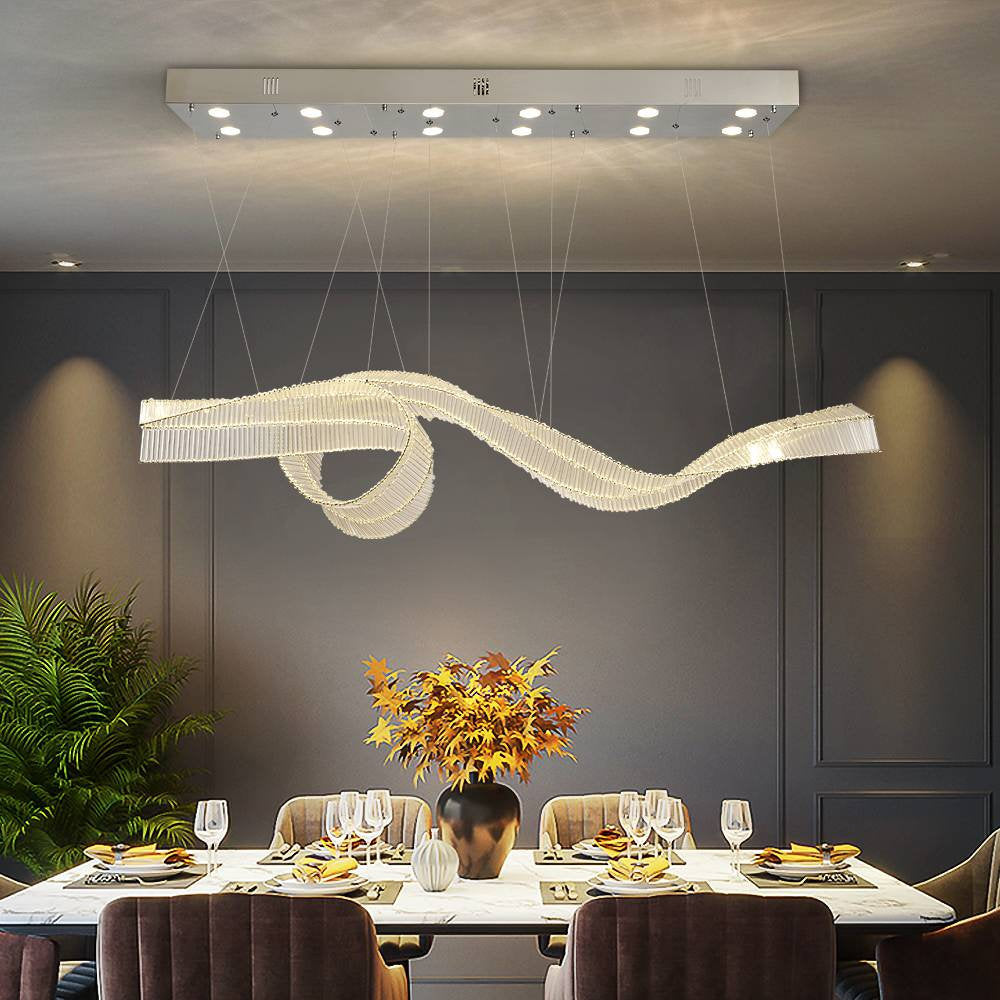 Alassio | Creative LED Chandelier in the Shape of Ribbon, Gold, L47.2" / L120.0cm, Cool Light, DimmableBy Miron Demid LLC