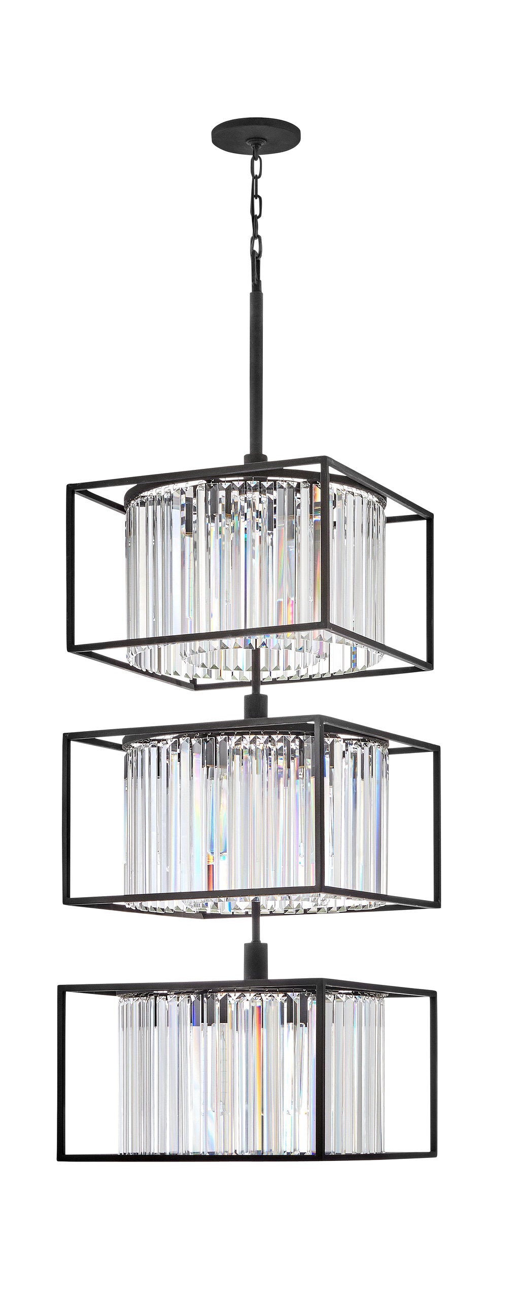 Hinkley 50.25" Giada Multi-Tier Modern Chandelier, Black + Prismatic CrystalsBy Hinkley