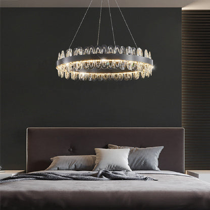 Irma | Modern Creative Round Hanging Crystal LED Chandelier for Living Room, Black, 2 Rings Dia31.5", Cool Light, Non-DimmableBy Miron Demid LLC