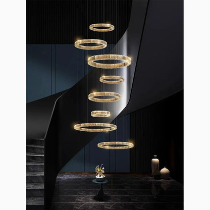 Agrate Conturbia | Stunning Cascading Crystal Rings Pendant Chandelier, Dia19.7+27.6+11.8+19.7+11.8'By Miron Demid LLC