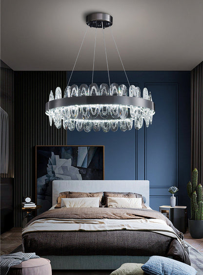 Irma | Modern Creative Round Hanging Crystal LED Chandelier for Living Room, Black, Dia31.5xh7.1", Warm Light, Non-DimmableBy Miron Demid LLC