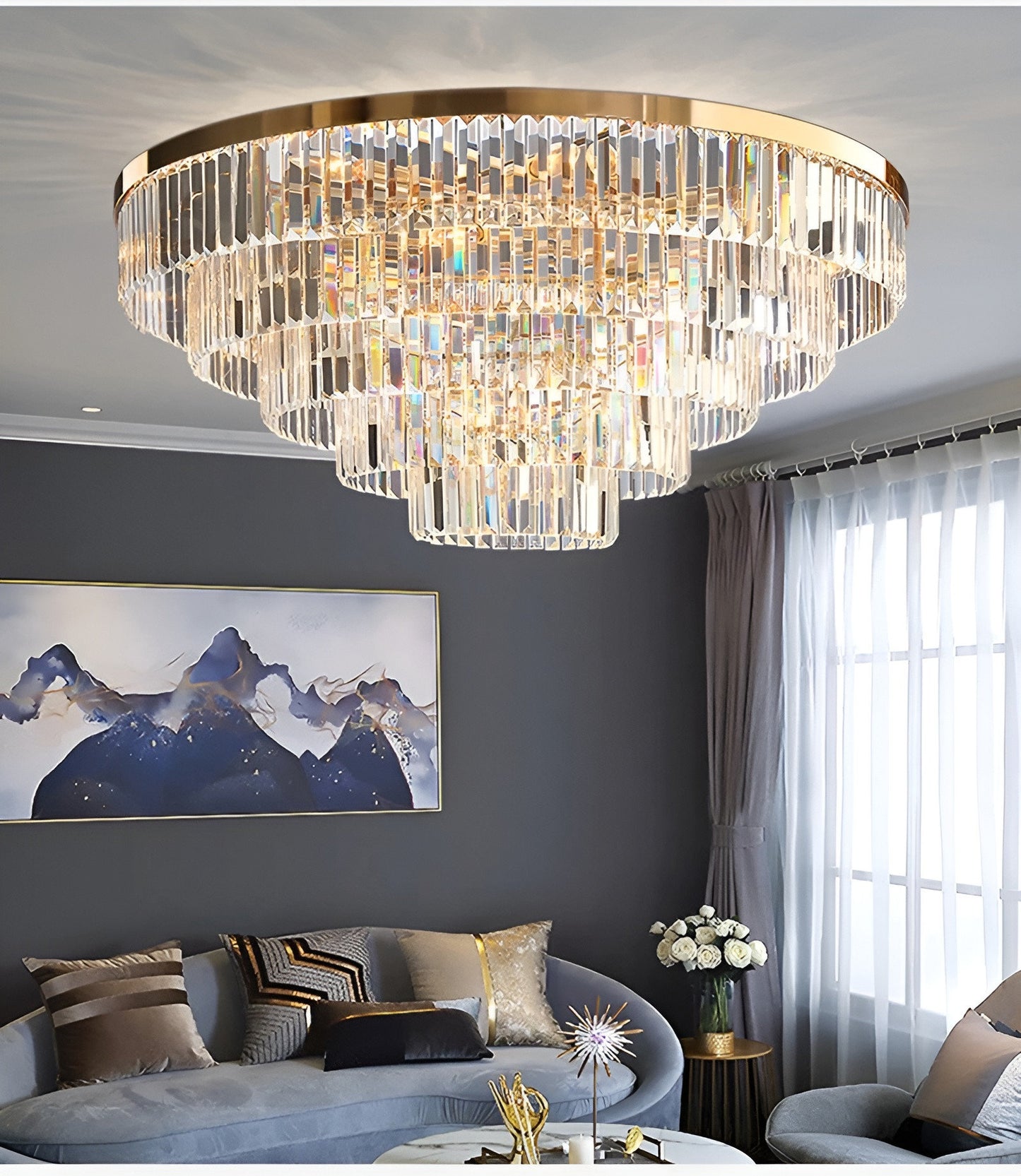 Afragola | Contemporary gold crystal ceiling chandelier, 5 LayersBy Miron Demid LLC