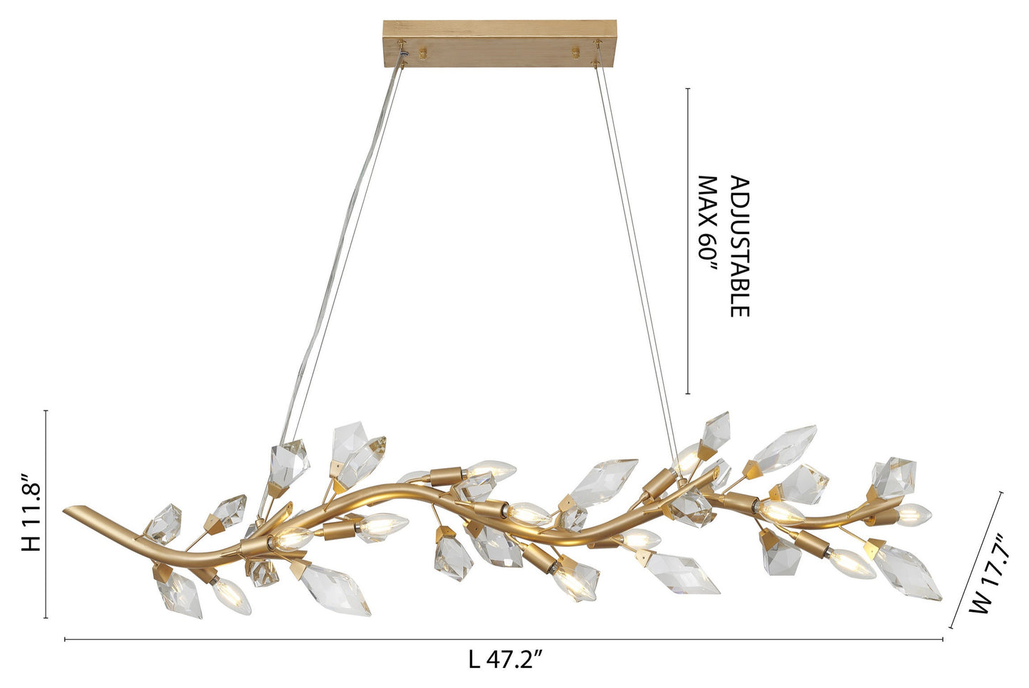 12-Light Gold Branch Chandelier With Clear Crystal PetalsBy Design Living