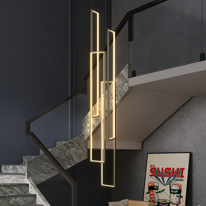 Lavagna | Ultramodern Rectangle Hanging LED Chandelier, Black, 4 Lights (H157.5"), Warm Light, Non-DimmableBy Miron Demid LLC