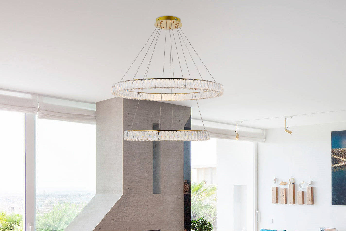Elegant Lighting 3503D42 Monroe 2 Light 42"W LED Crystal Ring - BlackBy Elegant Furniture & Lighting