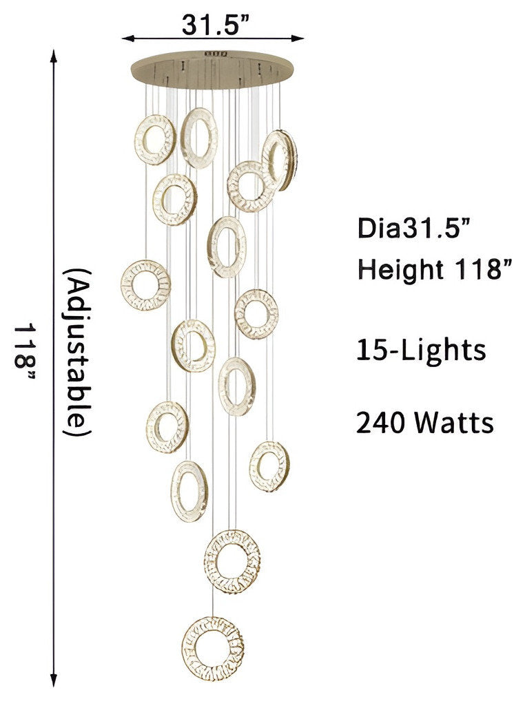 Baveno | Hanging Crystal Lighting for Staircase, 15 LightsBy Miron Demid LLC
