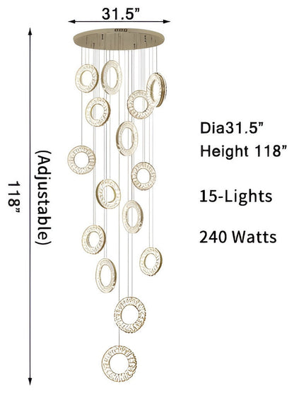Baveno | Hanging Crystal Lighting for Staircase, 15 LightsBy Miron Demid LLC
