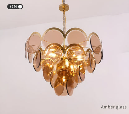 Huy | Amber/Smoke Gray Glass Chandelier for Hotel, Amber, 31.5"By Miron Demid LLC