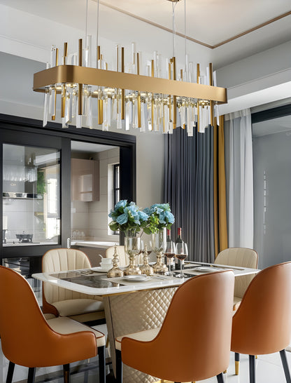 Gold And Black Rectangle Crystal Kitchen Chandelier, Brushed Gold, 43.3", Cool LightBy Miron Demid LLC