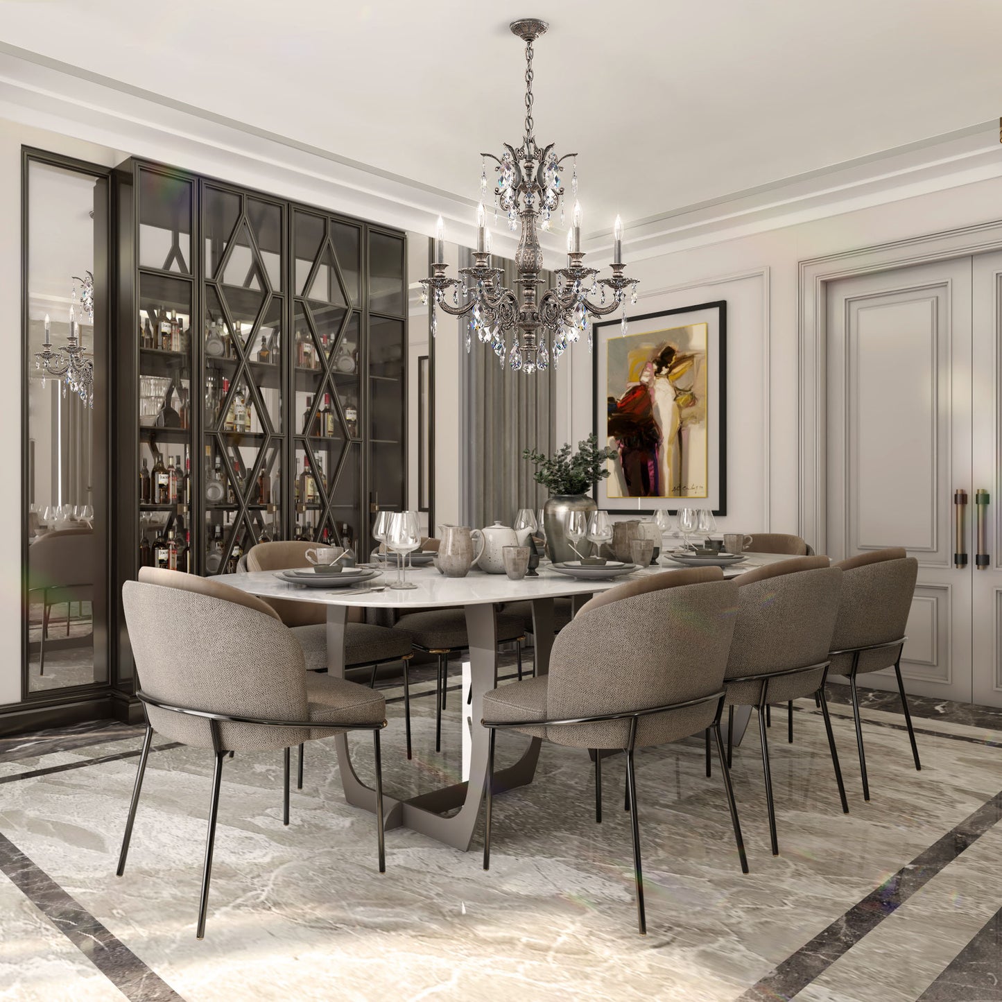 Schonbek 5676-84S 6 Light Crystal Chandelier, Royal PewterBy Schonbek