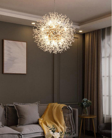 Crystal Dandelion Chandelier Lighting, Gold, D30"By Akari Lanterns
