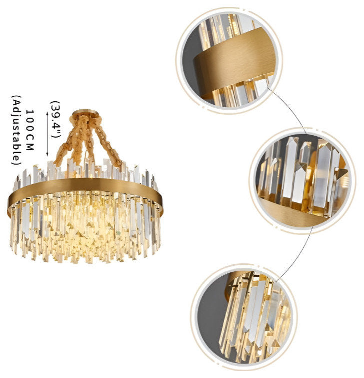 Albissola Marina | Drum Gold Stainless Steel Crystal Chandelier, 39.4"By Miron Demid LLC