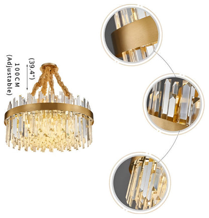 Albissola Marina | Drum Gold Stainless Steel Crystal Chandelier, 39.4"By Miron Demid LLC