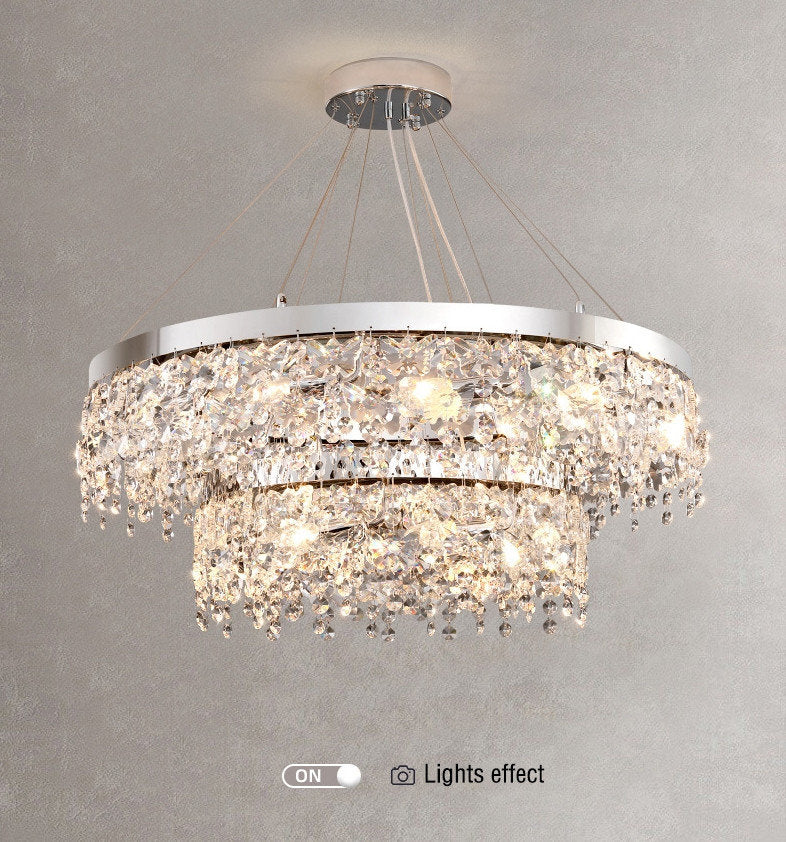 Modern Chrome Crystal LED Chandelier for Dining Room, Kitchen, Dia31.4xh14.1+39.4", 2 Rings, Warm LightBy Miron Demid LLC