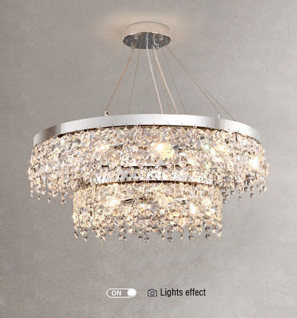 Modern Chrome Crystal LED Chandelier for Dining Room, Kitchen, Dia31.4xh14.1+39.4", 2 Rings, Warm LightBy Miron Demid LLC