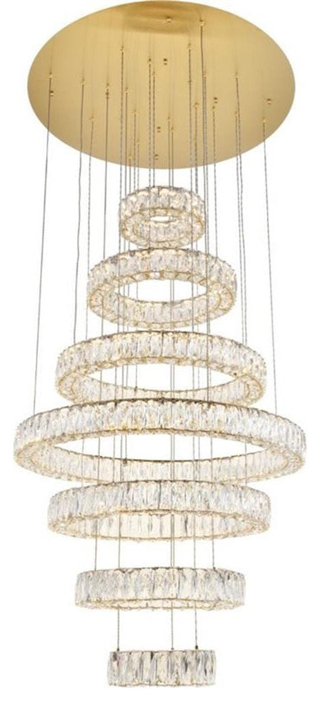 Elegant Lighting Monroe 7 Tier 34" Round Royal Cut LED Chandelier in GoldBy Elegant Furniture & Lighting