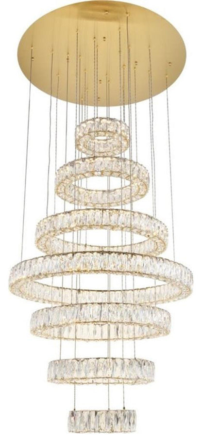 Elegant Lighting Monroe 7 Tier 34" Round Royal Cut LED Chandelier in GoldBy Elegant Furniture & Lighting