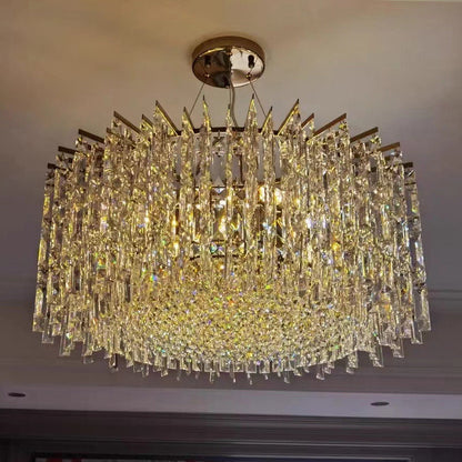 Ischia di Castro | Modern Luxury Drum Crystal LED Chandelier in Creative Design, Gold, Dia31.5xh11.0", Warm Light, Non-DimmableBy Miron Demid LLC