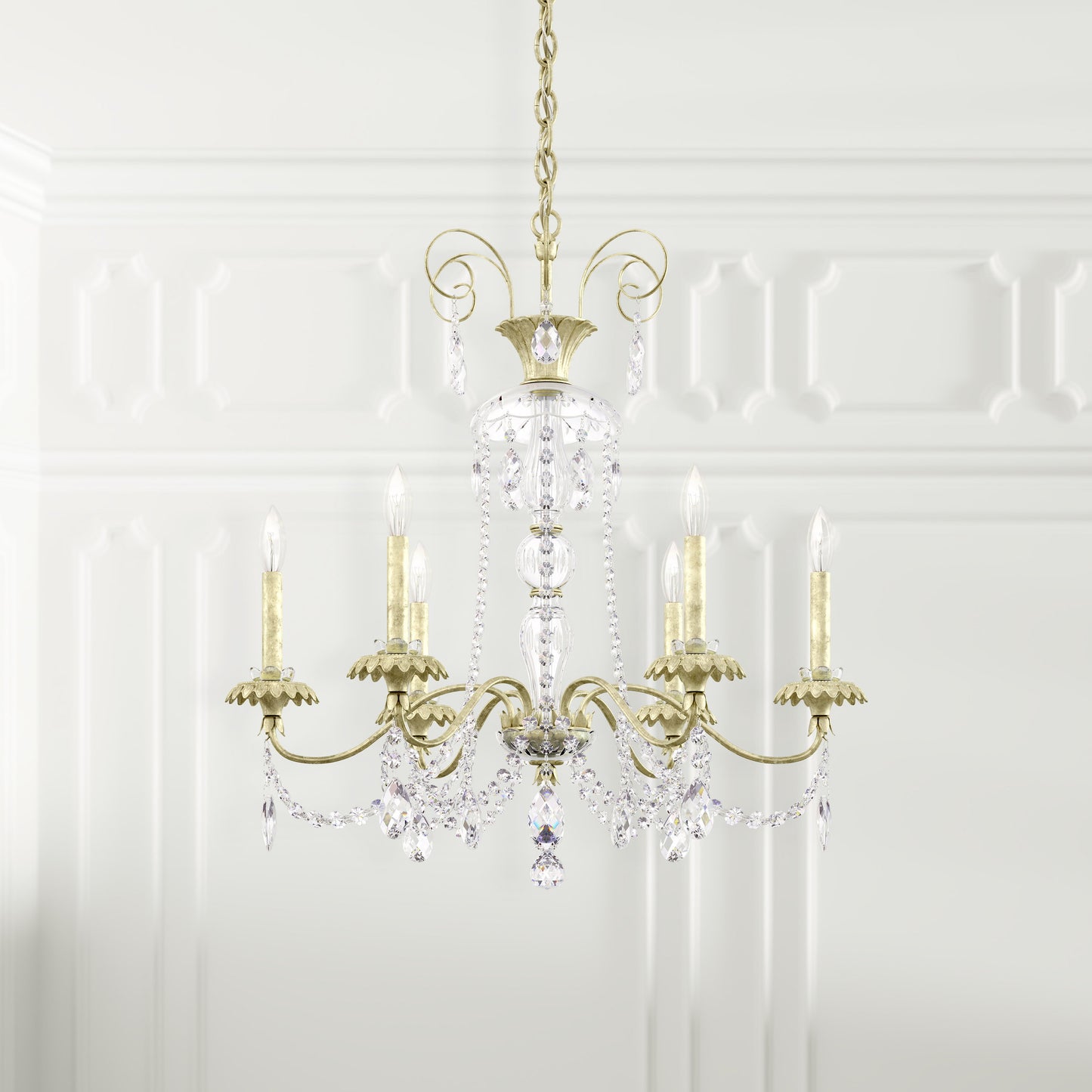 Schonbek At1006N-44H 6 Light Crystal Chandelier, Heirloom SilverBy Schonbek