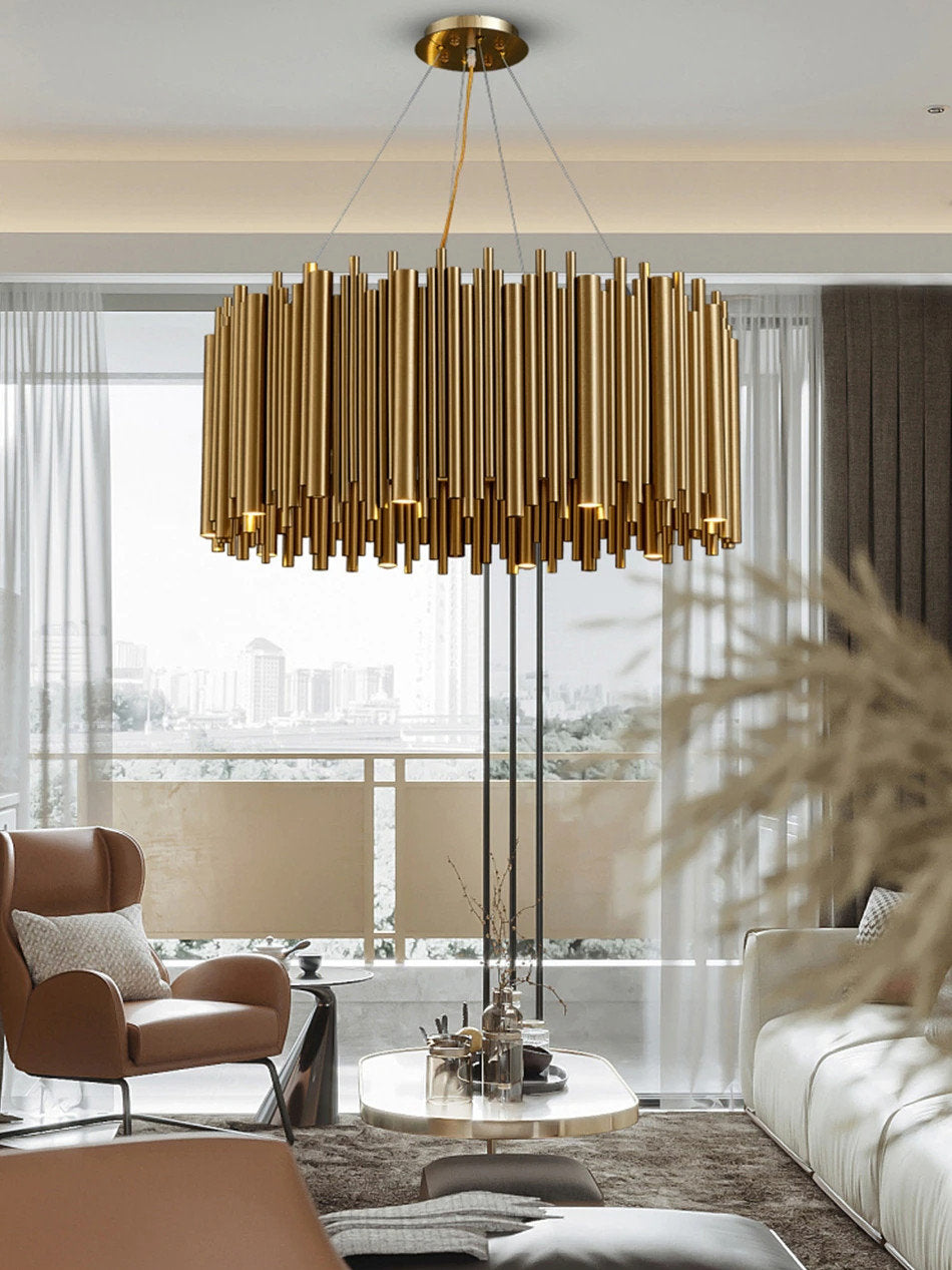 Genappe | Luxury Drum Gold Stainless Steel Chandelier, 19.7"By Miron Demid LLC