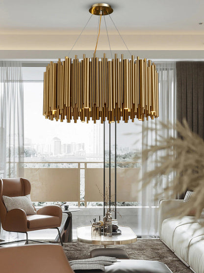 Genappe | Luxury Drum Gold Stainless Steel Chandelier, 19.7"By Miron Demid LLC