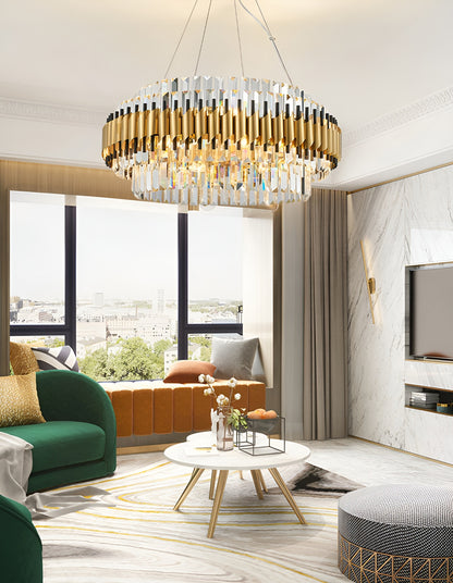 Innichen | Luxury Crystal LED Chandelier of Stainless Steel for Living Room, Dia39.4xh13.7", Warm LightBy Miron Demid LLC