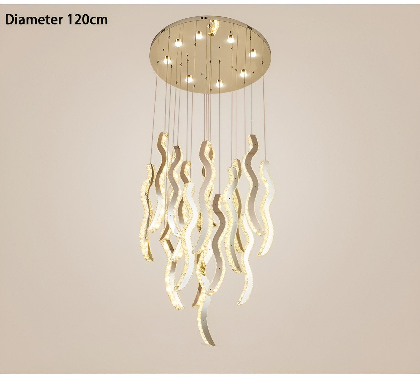 Menaggio | Gold Crystal Wave Light Fixture, Gold, 47.2'' (17 Lights)By Miron Demid LLC