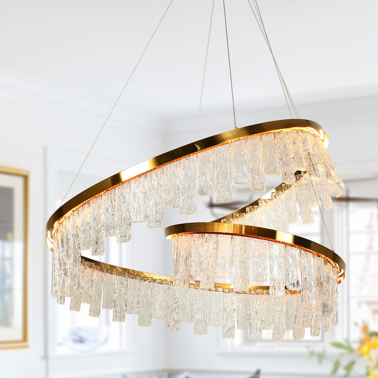 LNC Erinjenks 1-Light 31.5" Modern Textured Glass Chandelier LED, GoldBy LNC