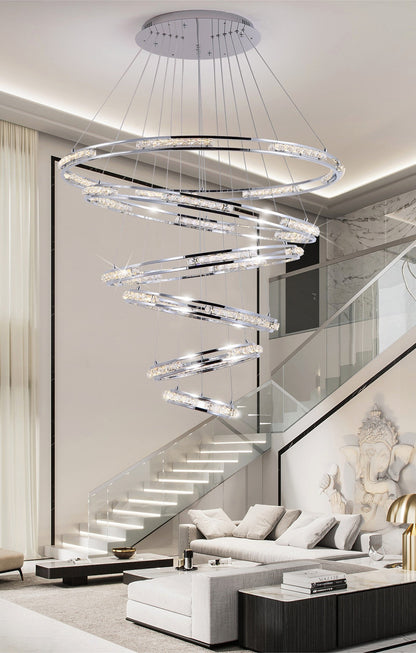 Verbania | Luxury Cascade Crystal Rings LED Chandelier, 33.5*27.6*21.7*15.8*9.8''By Miron Demid LLC