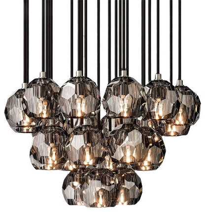 MIRODEMI? Consegudes | Round Grey LED Cut Crystal Ceiling Chandelier, Nickel Finish, 23 LightsBy Miron Demid LLC
