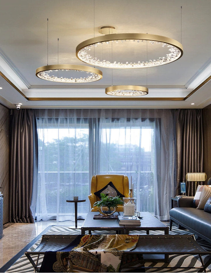 Zeddiani | Gold Rings Led Crystal Chandelier for Bedroom, 3 Rings 7 BasesBy Miron Demid LLC