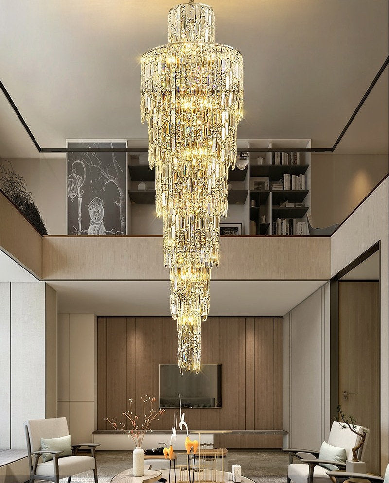 Moneglia | Chic Long Spiral Crystal Pendant Chandelier, Chrome, H118.1"By Miron Demid LLC