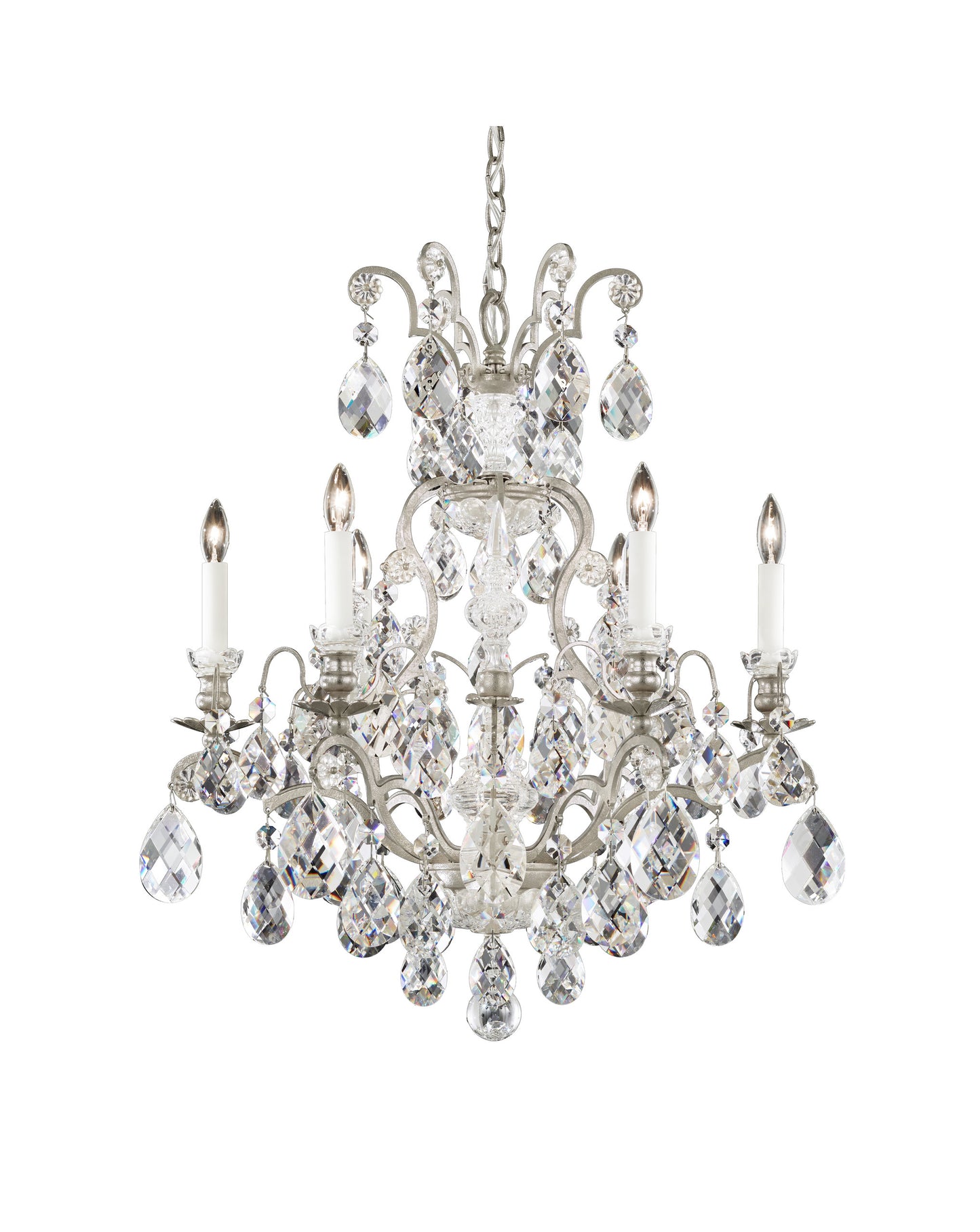 Renaissance 7-Light Chandelier in Antique Silver With Clear Heritage CrystalBy Schonbek