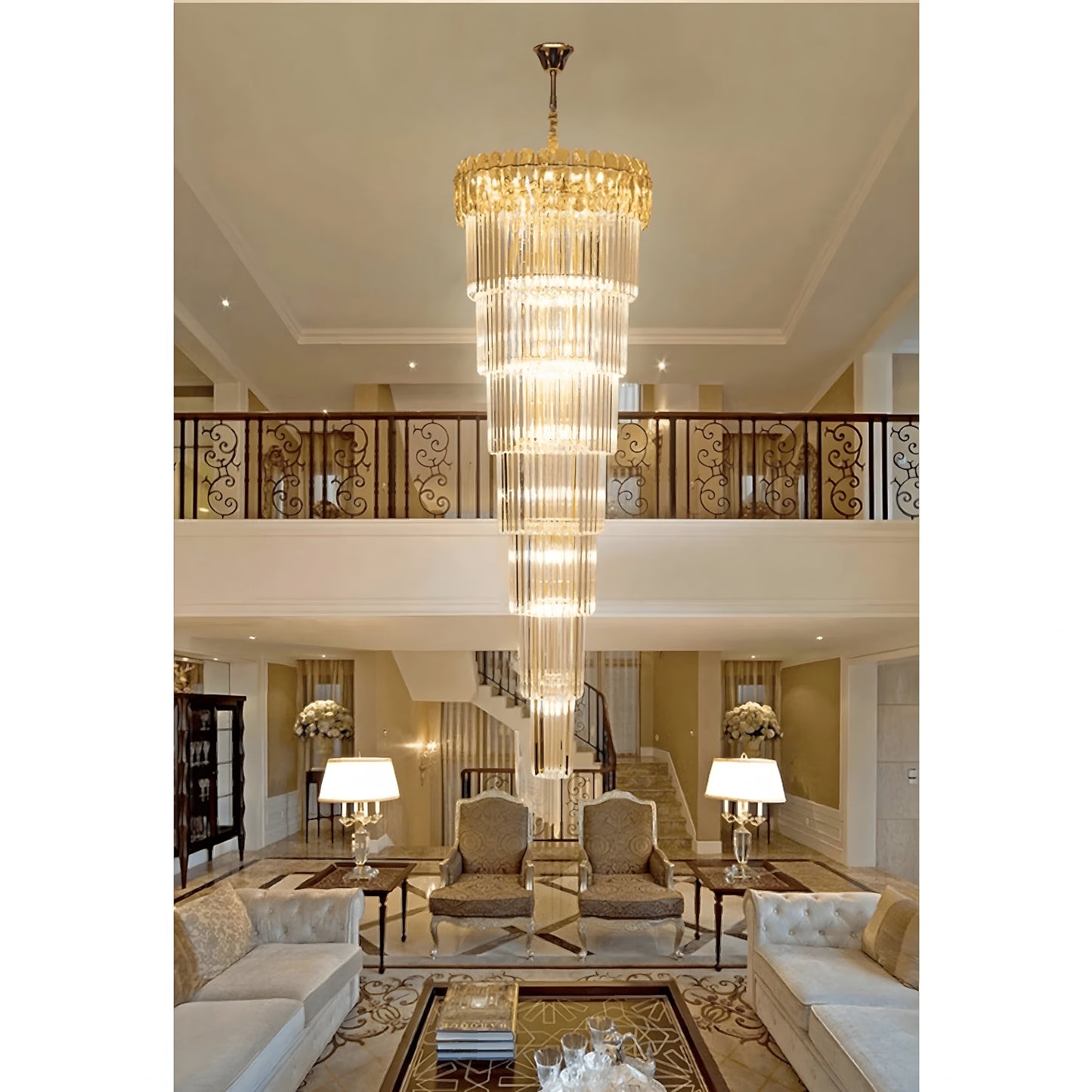 Belvedere | Royal Long Crystal Chandelier For Staircase, Amber Crystal, Dia39.4xh157.5" / Dia100xh400cm, Warm LightBy Miron Demid LLC