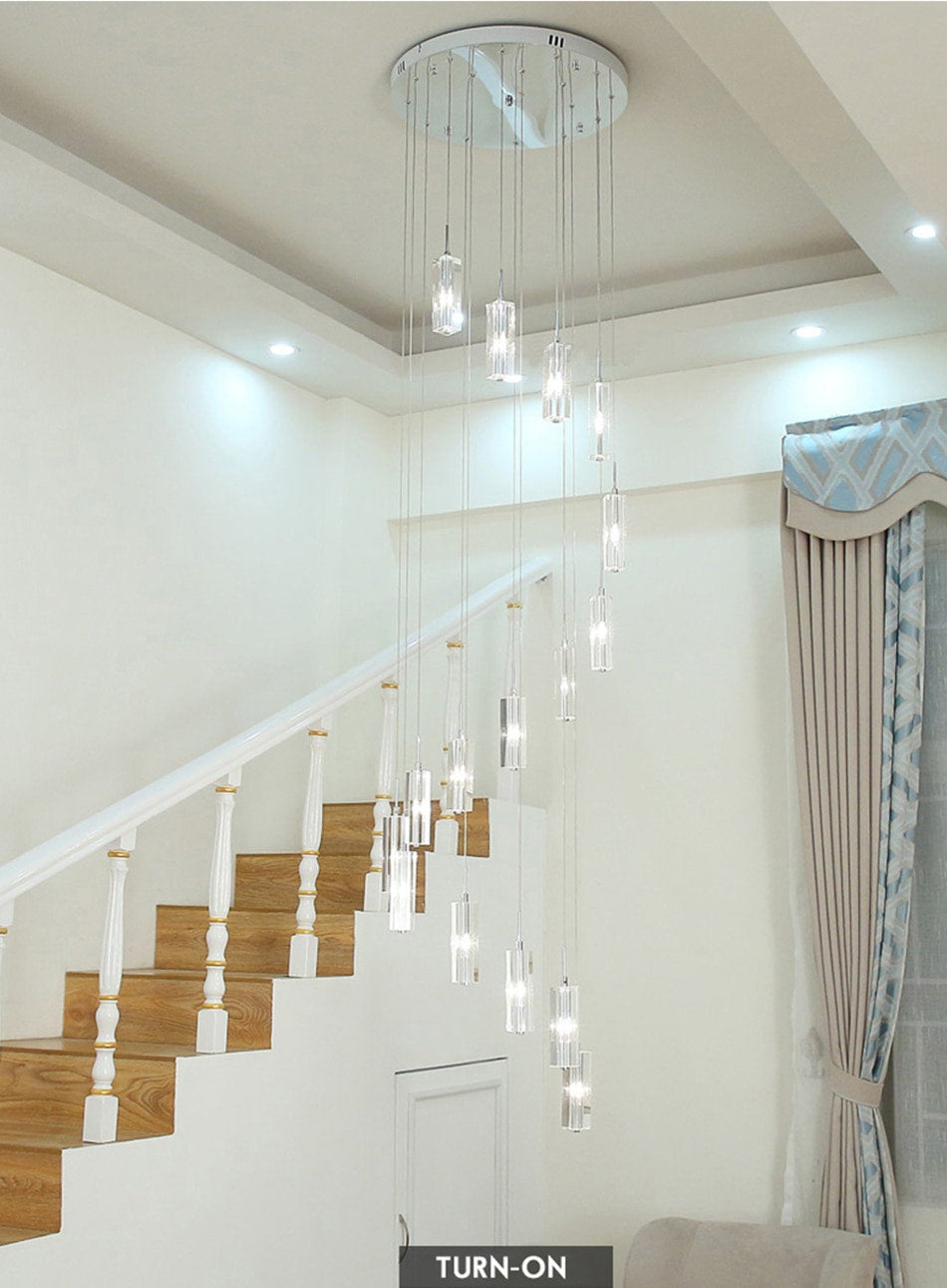 Cannes | Staircase Pendant Crystal Long Light Fixture, 30 LightsBy Miron Demid LLC