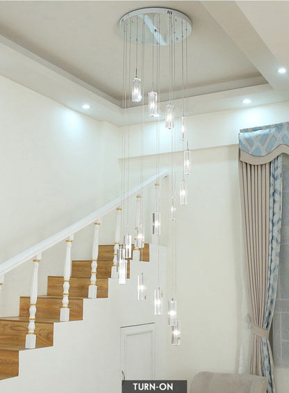 Cannes | Staircase Pendant Crystal Long Light Fixture, 30 LightsBy Miron Demid LLC