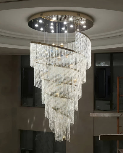 Falicon | Golden/Chrome Crystal Circular Spiral Chandelier, Chrome, Dia 39.4xh118.1", Dimmable, Warm LightBy Miron Demid LLC