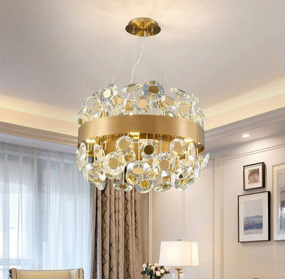 Art Deco Round Crystal Chandelier For The Living Room, Gold, 39.4"By Miron Demid LLC